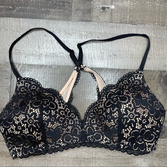 Aerie Black Lace Overlay Racerback Bra 32C - Picture 1 of 9